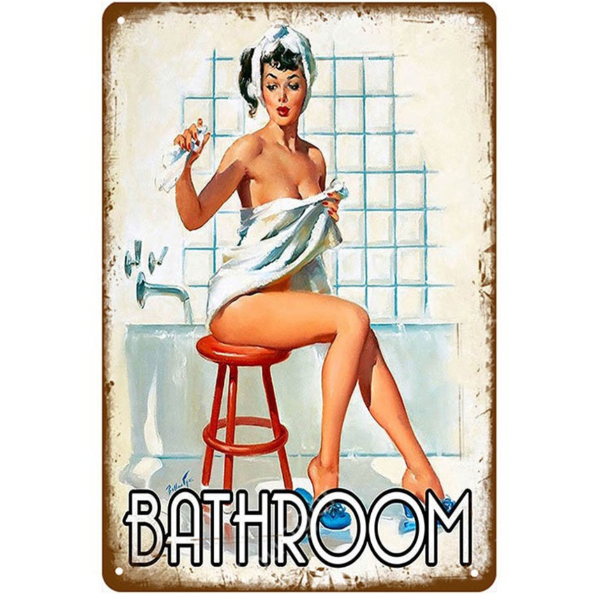 Pin Up Bathroom Girl - Vintage Metal Signs(12*16Inch)-Pin-up-girls
