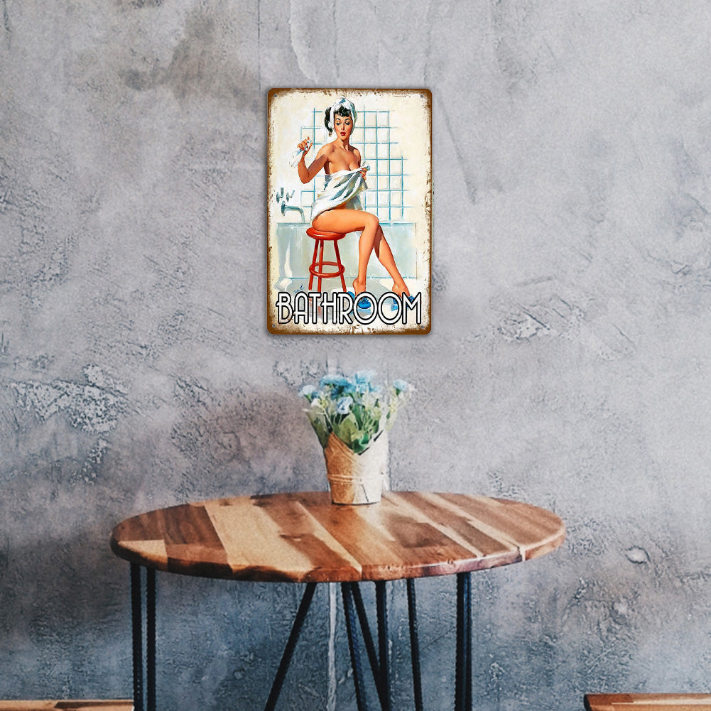 Pin Up Bathroom Girl - Vintage Metal Signs(12*16Inch)-Pin-up-girls