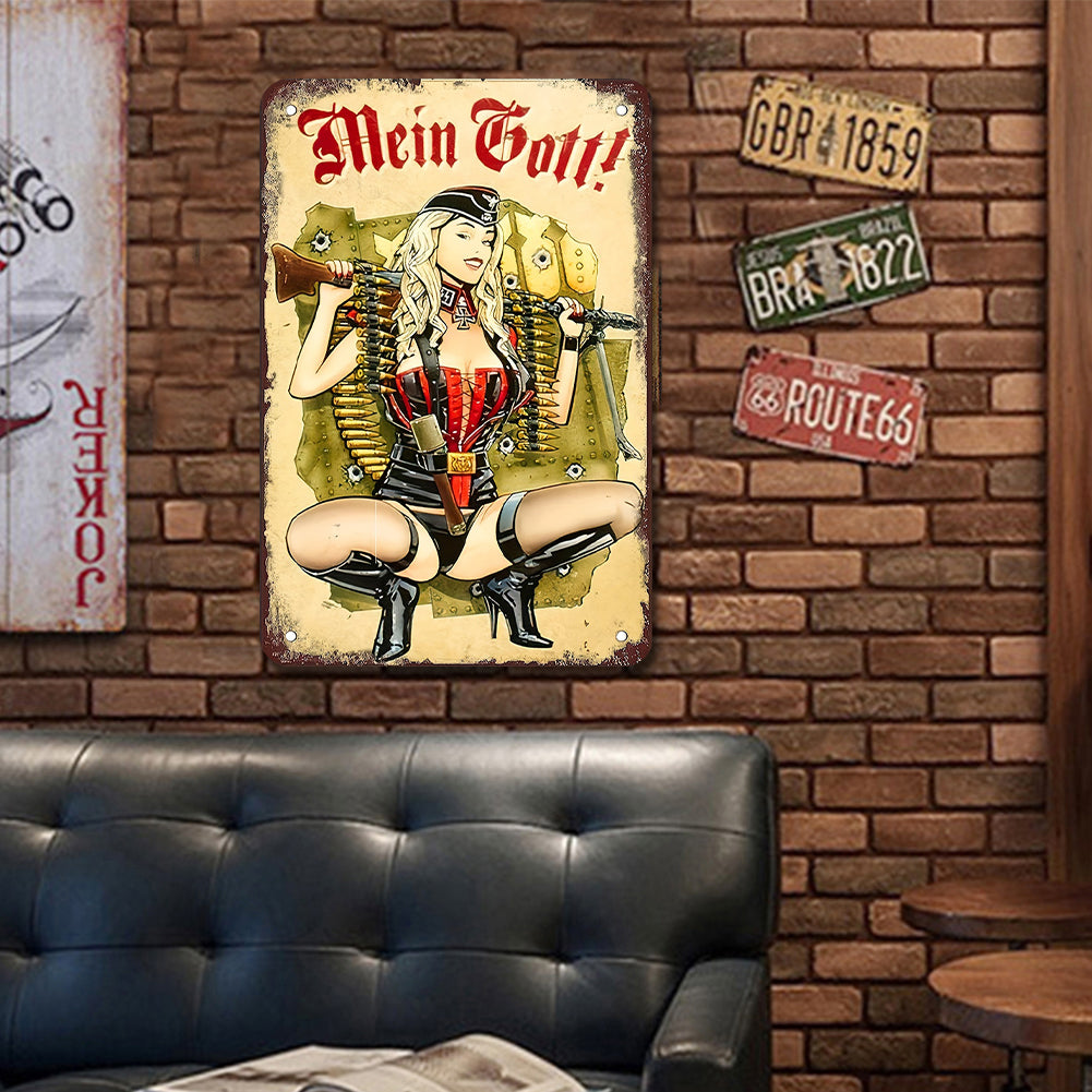 WWII German Gunner Girl - Metal Tin Signs(8*12Inch/12*16Inch)