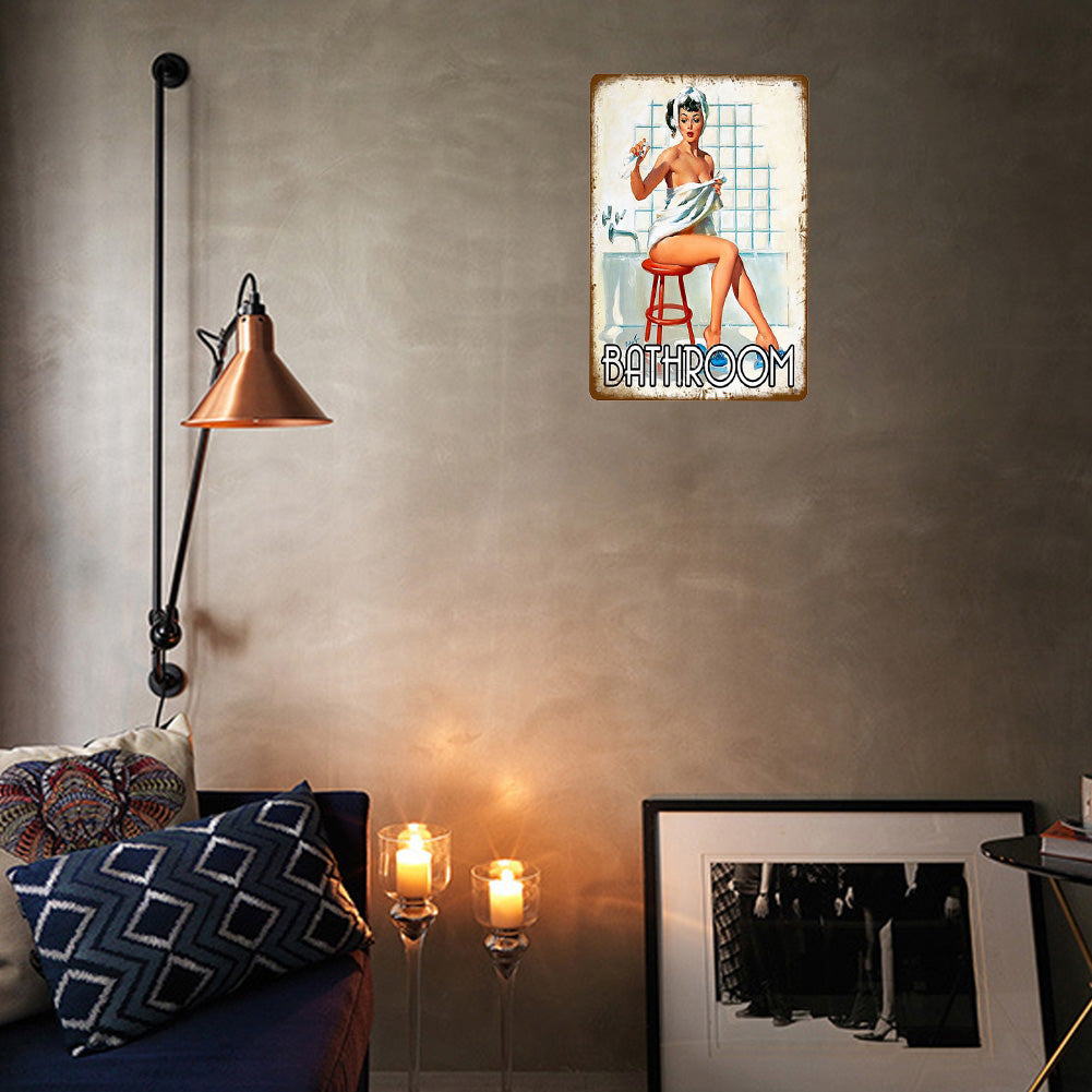 Pin Up Bathroom Girl - Vintage Metal Signs(12*16Inch)-Pin-up-girls