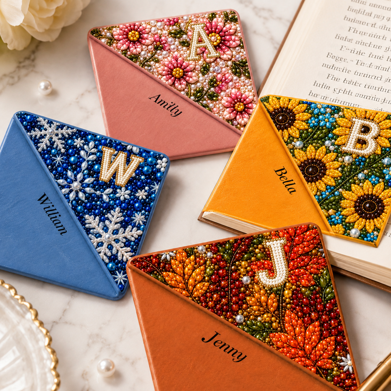 Personalized Initial Four Seasons Diamond Painting Corner Bookmark Kit