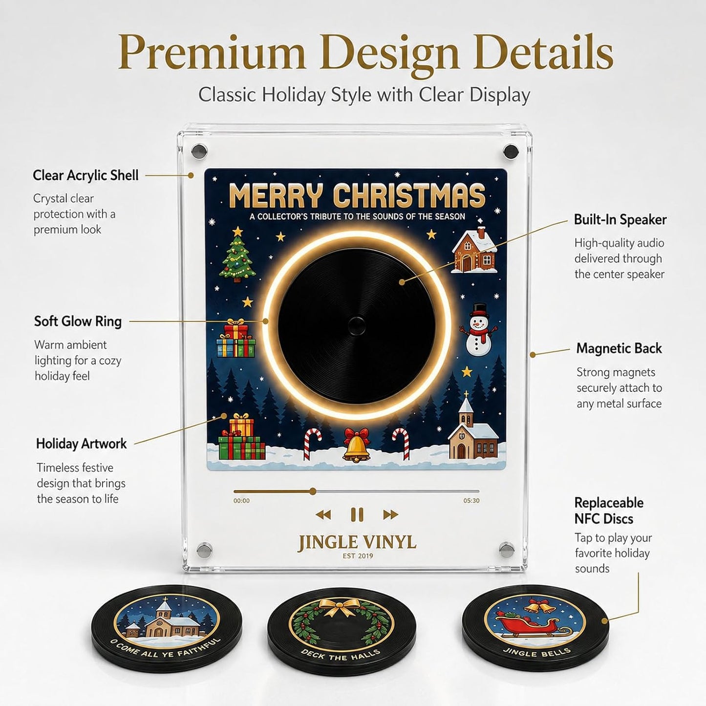 2027 New Magnetic Fridge Record Player, Christmas Magnetic Fridge Vinyl Music Box with 9 NFC Discs, Custom MP3 Mini Vinyl Record Player Magnet for Refrigerator
