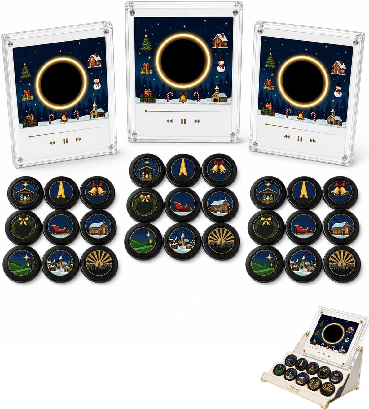 Christmas Magnetic Music Player Set Mini Retro Vinyl Record Fridge Magnet