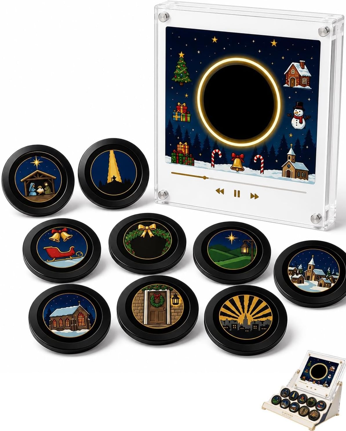 Christmas Magnetic Music Player Set Mini Retro Vinyl Record Fridge Magnet