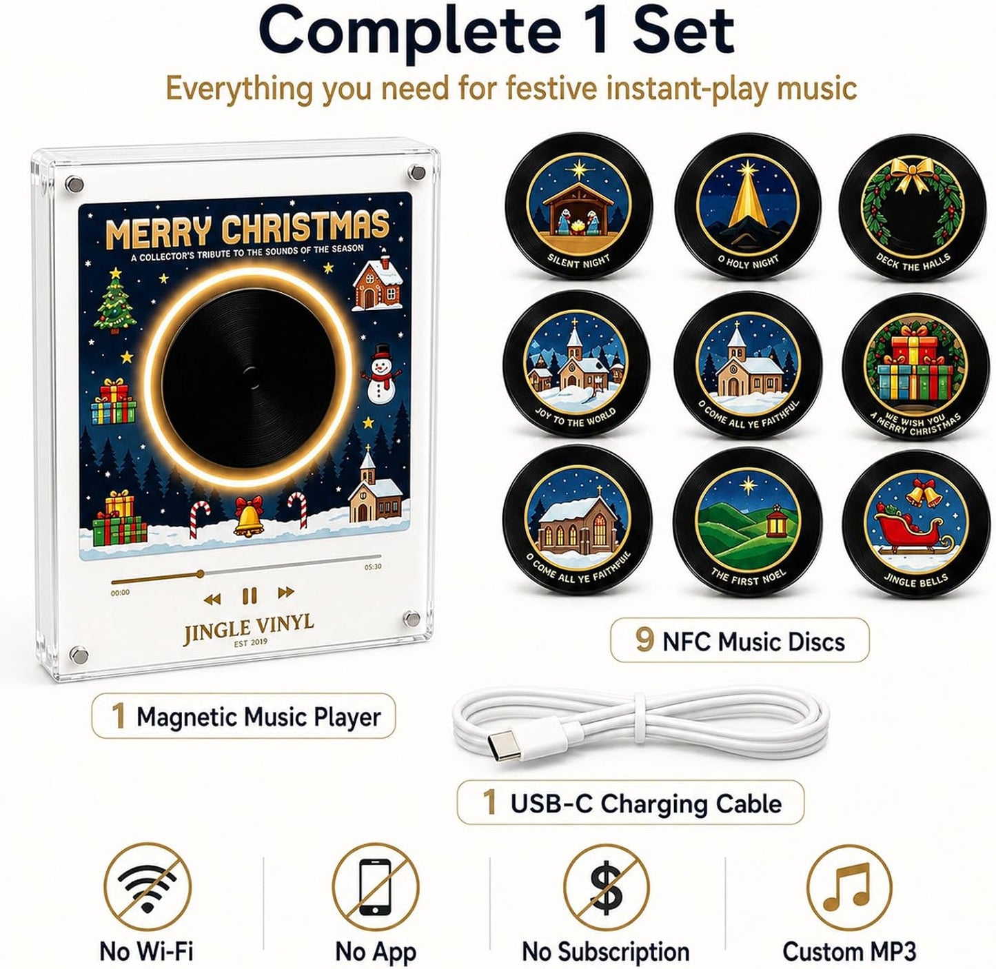 2027 New Magnetic Fridge Record Player, Christmas Magnetic Fridge Vinyl Music Box with 9 NFC Discs, Custom MP3 Mini Vinyl Record Player Magnet for Refrigerator