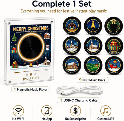 2027 New Magnetic Fridge Record Player, Christmas Magnetic Fridge Vinyl Music Box with 9 NFC Discs, Custom MP3 Mini Vinyl Record Player Magnet for Refrigerator
