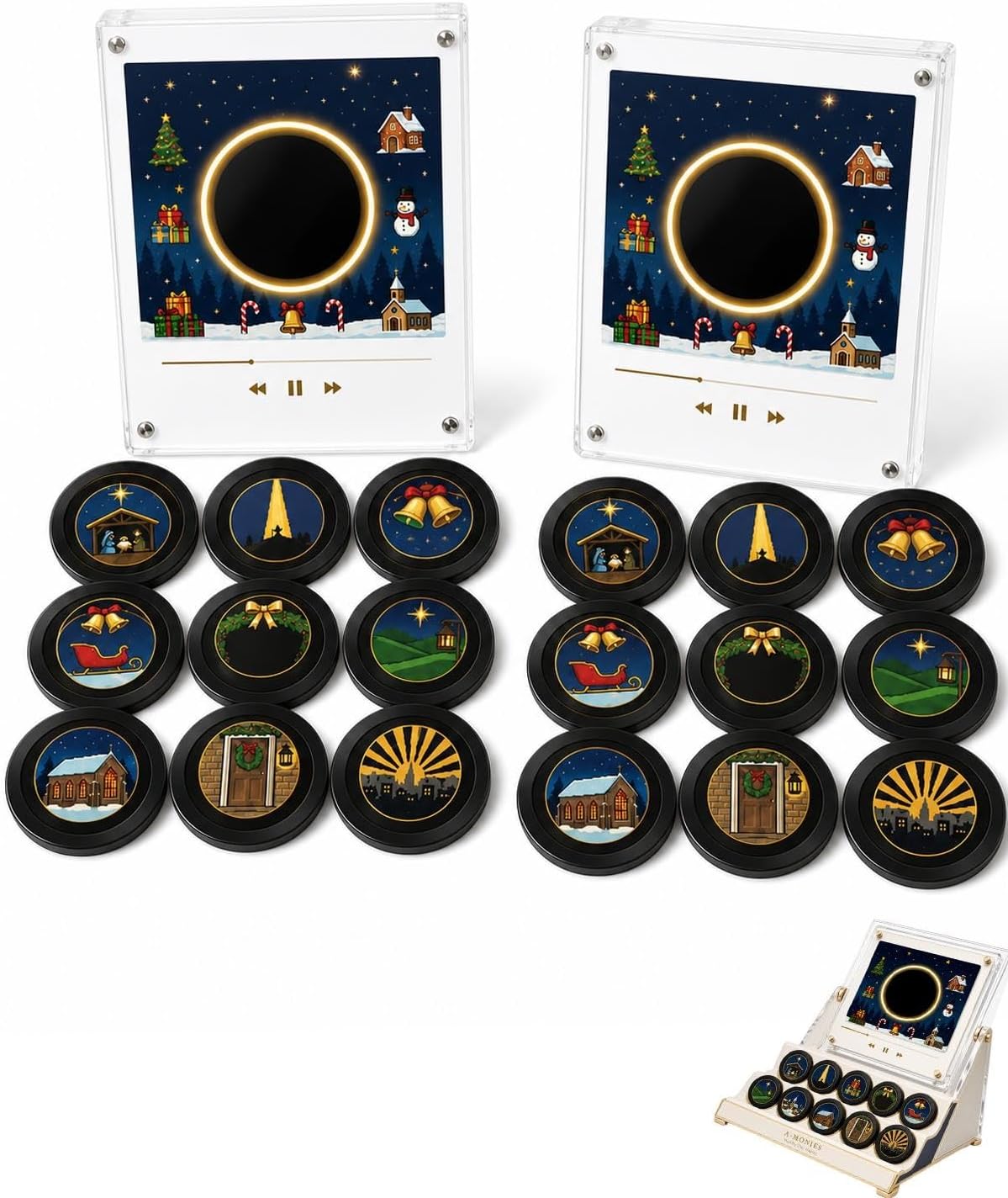 Christmas Magnetic Music Player Set Mini Retro Vinyl Record Fridge Magnet