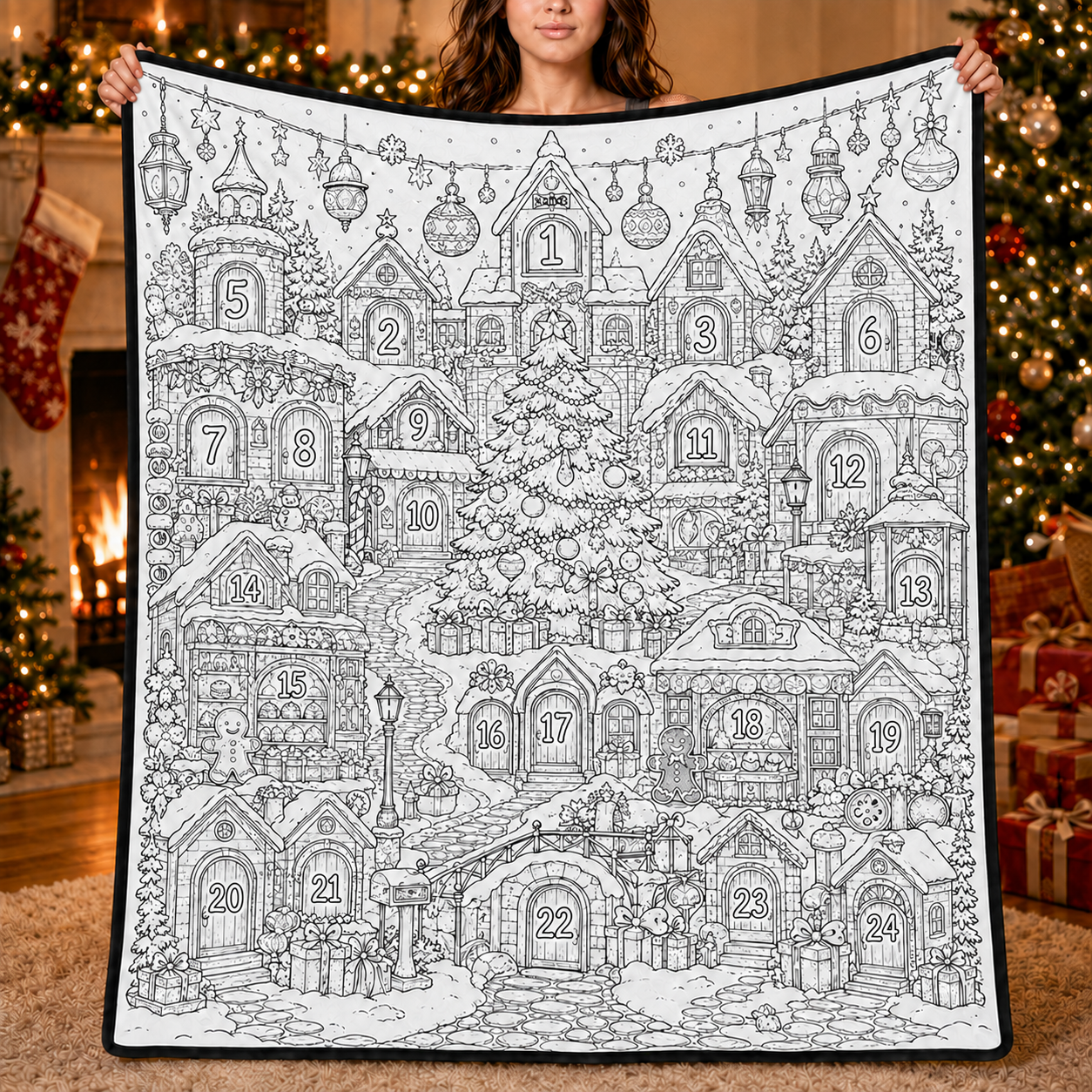 DIY Christmas Drawing Blanket with 24-Color Paint Markers – Customizable Plush Coloring Blanket