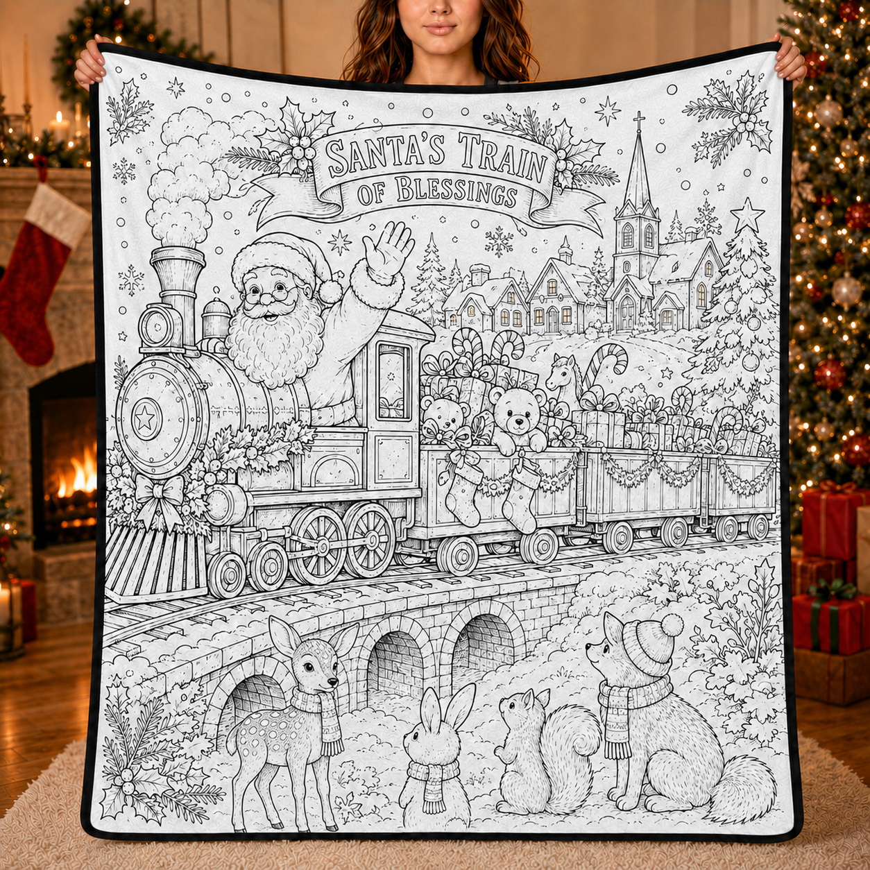 DIY Christmas Drawing Blanket with 24-Color Paint Markers – Customizable Plush Coloring Blanket