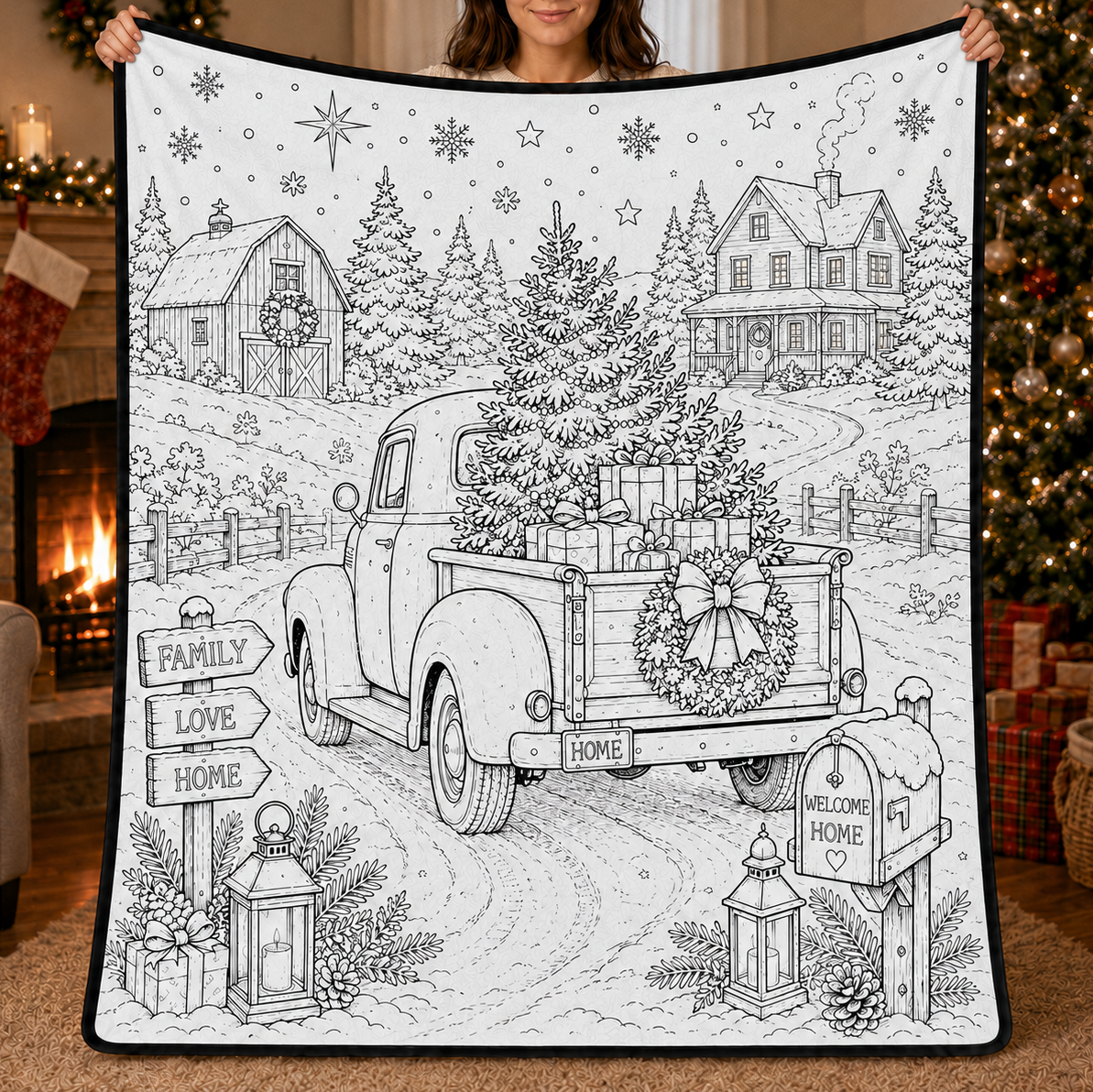 DIY Christmas Drawing Blanket with 24-Color Paint Markers – Customizable Plush Coloring Blanket