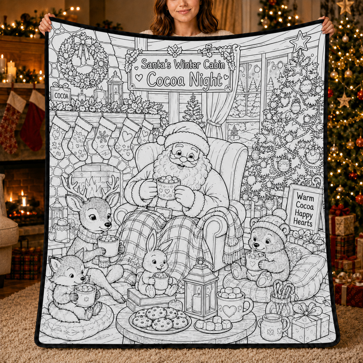 DIY Christmas Drawing Blanket with 24-Color Paint Markers – Customizable Plush Coloring Blanket