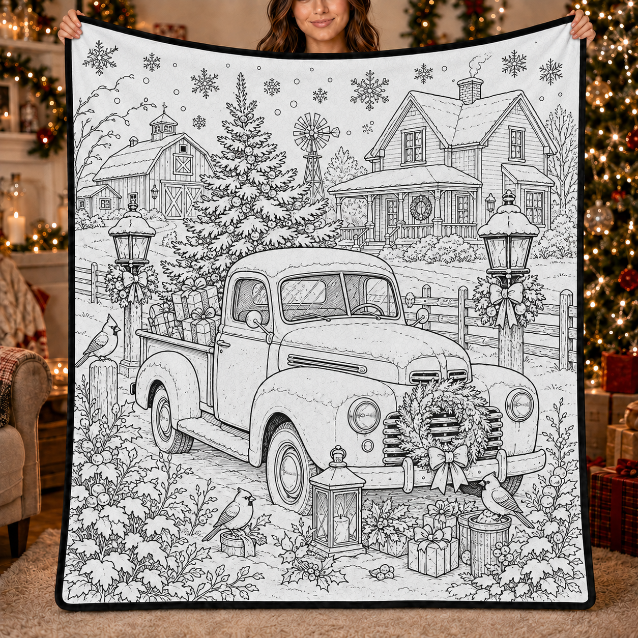 DIY Christmas Drawing Blanket with 24-Color Paint Markers – Customizable Plush Coloring Blanket