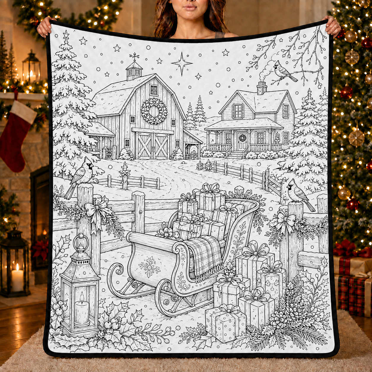 DIY Christmas Drawing Blanket with 24-Color Paint Markers – Customizable Plush Coloring Blanket