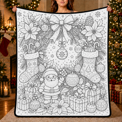 DIY Christmas Drawing Blanket with 24-Color Paint Markers – Customizable Plush Coloring Blanket