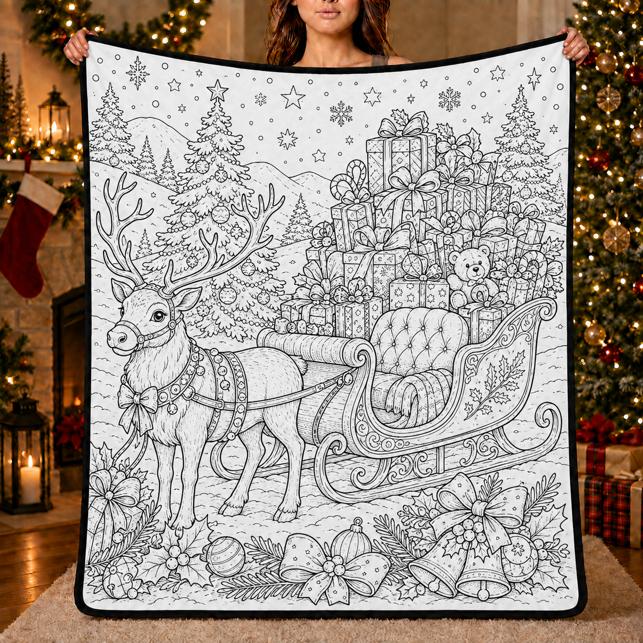 DIY Christmas Drawing Blanket with 24-Color Paint Markers – Customizable Plush Coloring Blanket