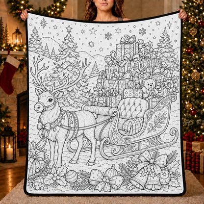 DIY Christmas Drawing Blanket with 24-Color Paint Markers – Customizable Plush Coloring Blanket