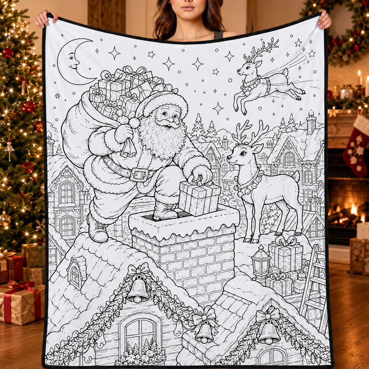 DIY Christmas Drawing Blanket with 24-Color Paint Markers – Customizable Plush Coloring Blanket