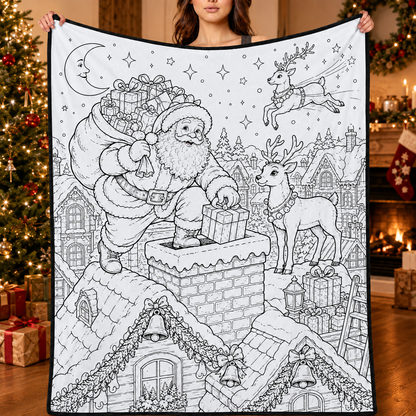 DIY Christmas Drawing Blanket with 24-Color Paint Markers – Customizable Plush Coloring Blanket