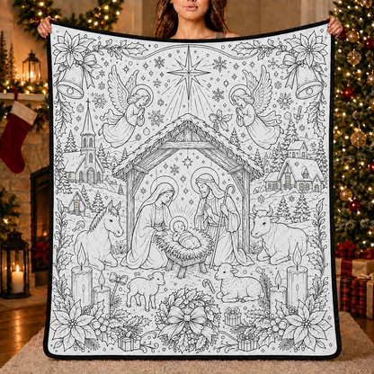 DIY Christmas Drawing Blanket with 24-Color Paint Markers – Customizable Plush Coloring Blanket