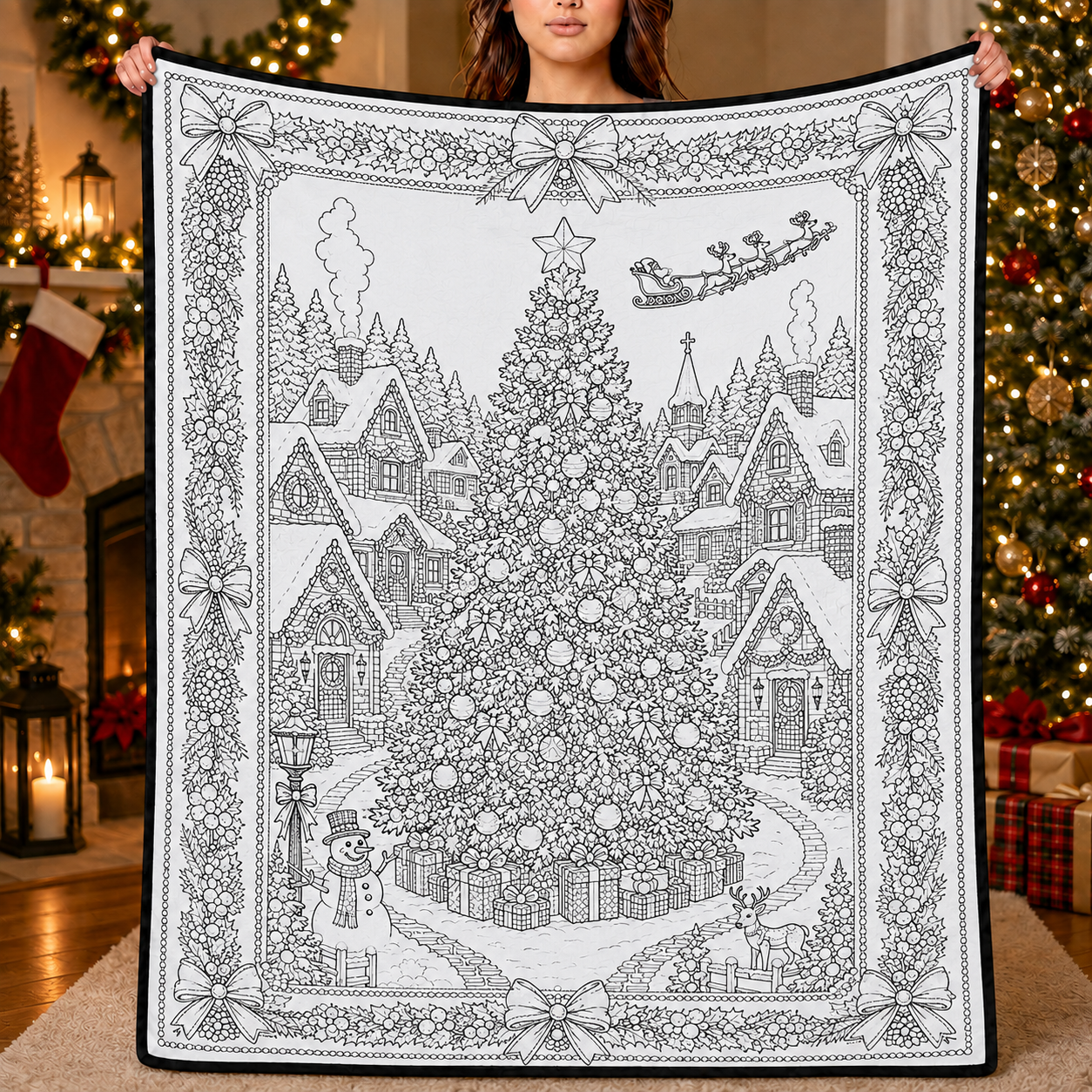 DIY Christmas Drawing Blanket with 24-Color Paint Markers – Customizable Plush Coloring Blanket