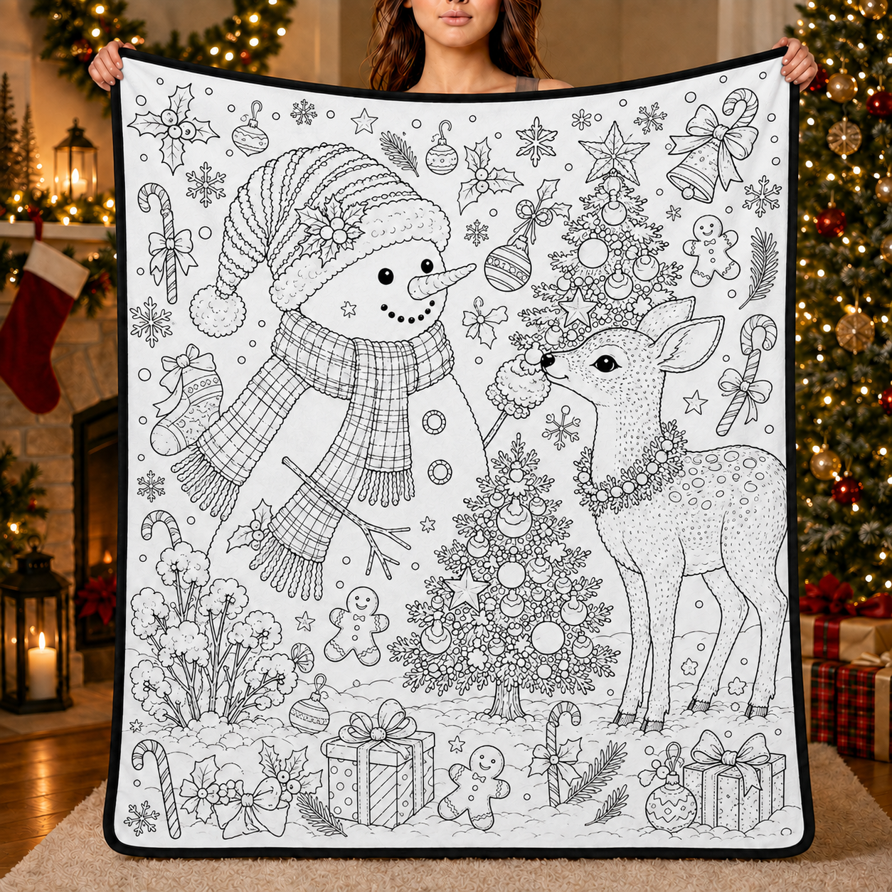 DIY Christmas Drawing Blanket with 24-Color Paint Markers – Customizable Plush Coloring Blanket