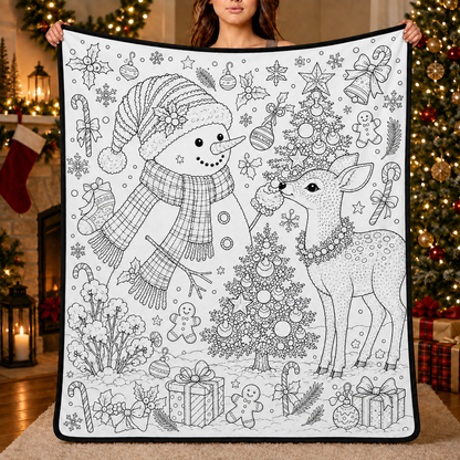 DIY Christmas Drawing Blanket with 24-Color Paint Markers – Customizable Plush Coloring Blanket