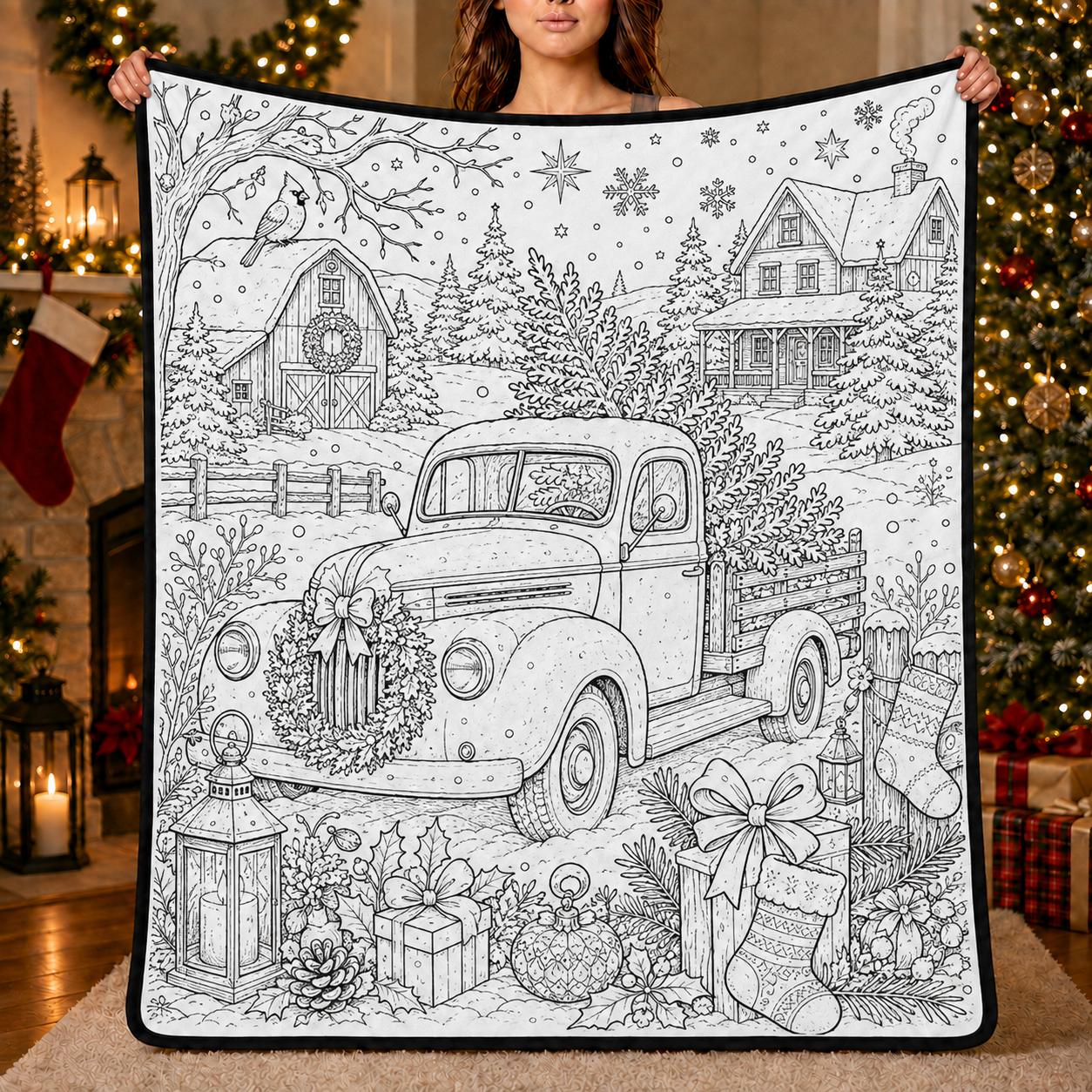 DIY Christmas Drawing Blanket with 24-Color Paint Markers – Customizable Plush Coloring Blanket