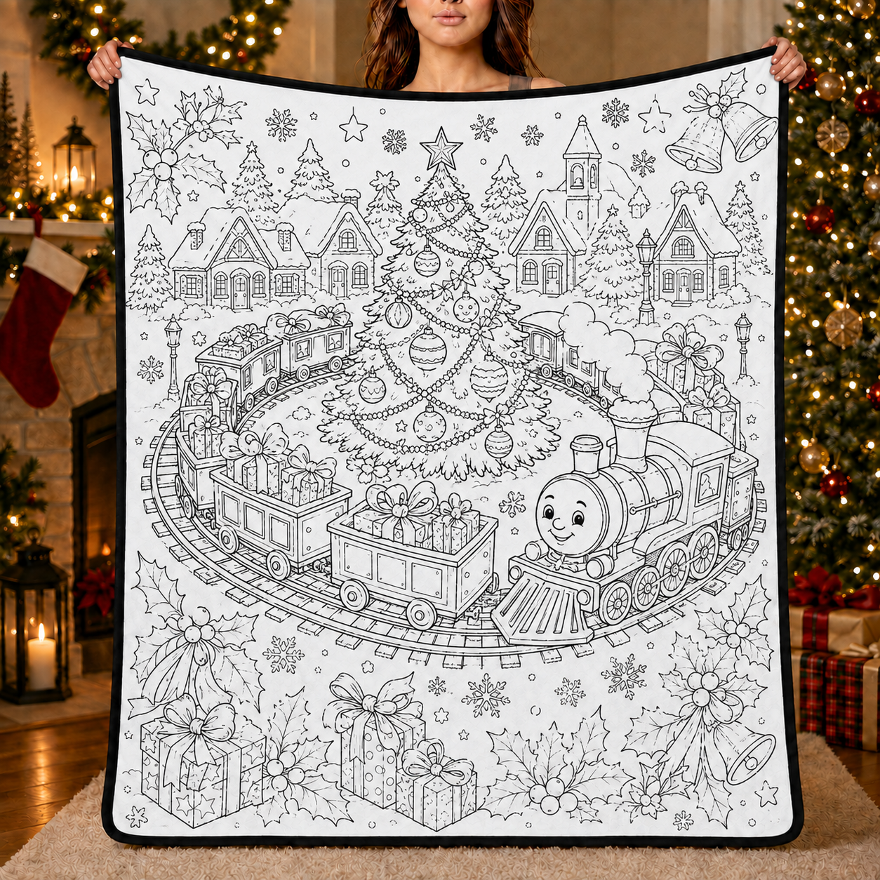 DIY Christmas Drawing Blanket with 24-Color Paint Markers – Customizable Plush Coloring Blanket