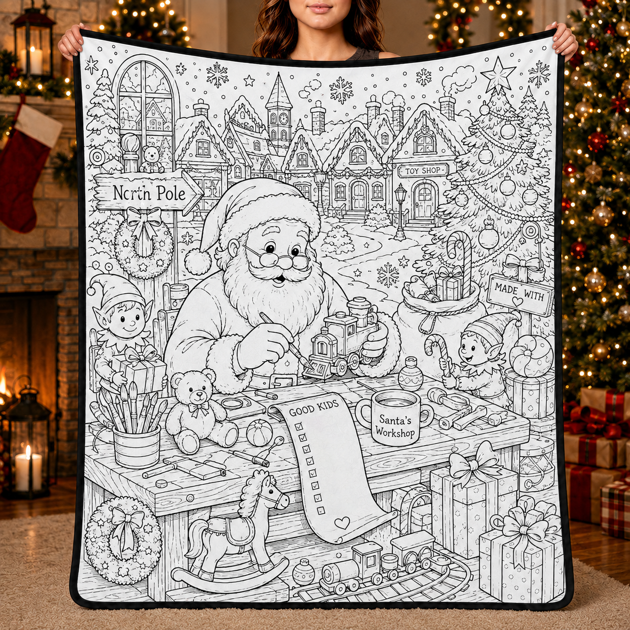 DIY Christmas Drawing Blanket with 24-Color Paint Markers – Customizable Plush Coloring Blanket