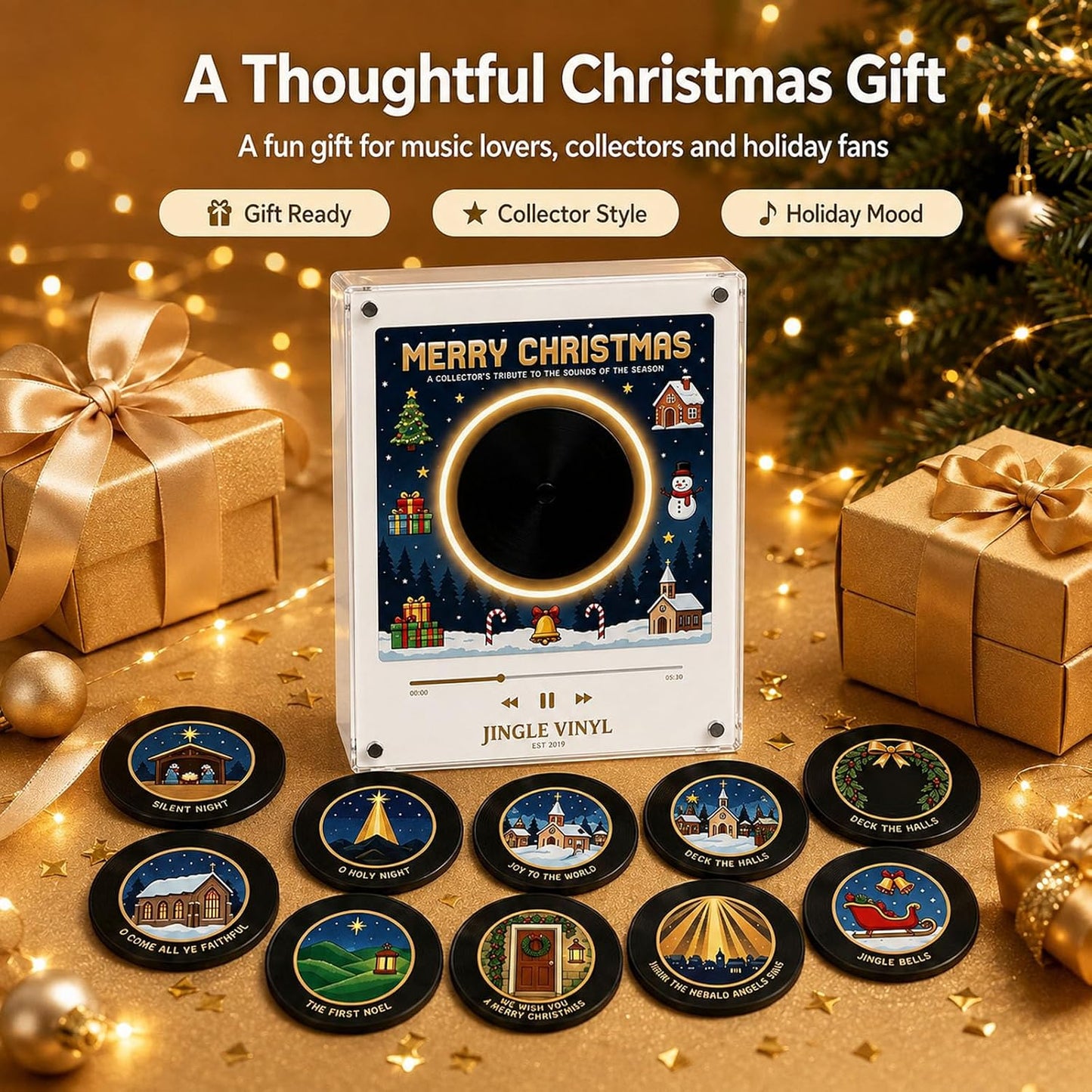 2027 New Magnetic Fridge Record Player, Christmas Magnetic Fridge Vinyl Music Box with 9 NFC Discs, Custom MP3 Mini Vinyl Record Player Magnet for Refrigerator