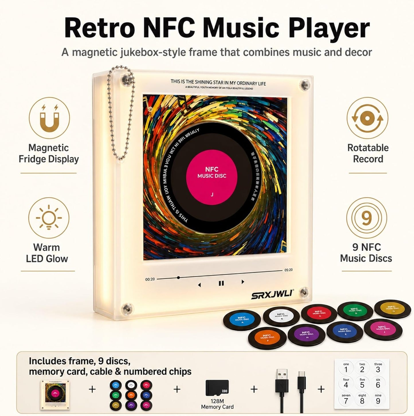 Magnetic Jukebox Fridge Music Magnet Player Record for Refrigerator Magnets Mini Vinyl Box Singing NFC with Set Frames Sensing Automatic Sticker Playing Frame Retro Rotating Discs