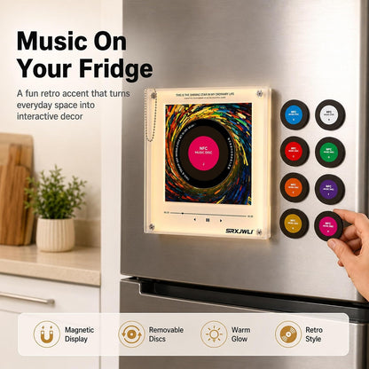 Magnetic Jukebox Fridge Music Magnet Player Record for Refrigerator Magnets Mini Vinyl Box Singing NFC with Set Frames Sensing Automatic Sticker Playing Frame Retro Rotating Discs