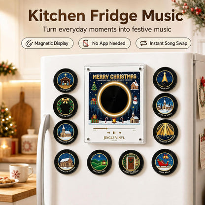 2027 New Magnetic Fridge Record Player, Christmas Magnetic Fridge Vinyl Music Box with 9 NFC Discs, Custom MP3 Mini Vinyl Record Player Magnet for Refrigerator