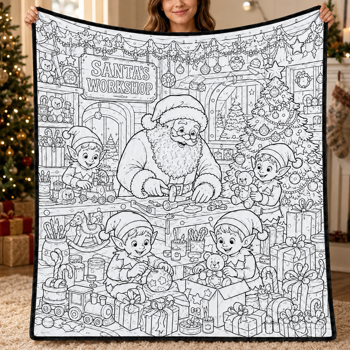 DIY Christmas Drawing Blanket with 24-Color Paint Markers – Customizable Plush Coloring Blanket