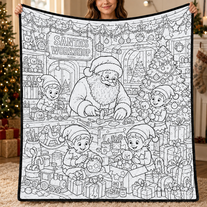 DIY Christmas Drawing Blanket with 24-Color Paint Markers – Customizable Plush Coloring Blanket