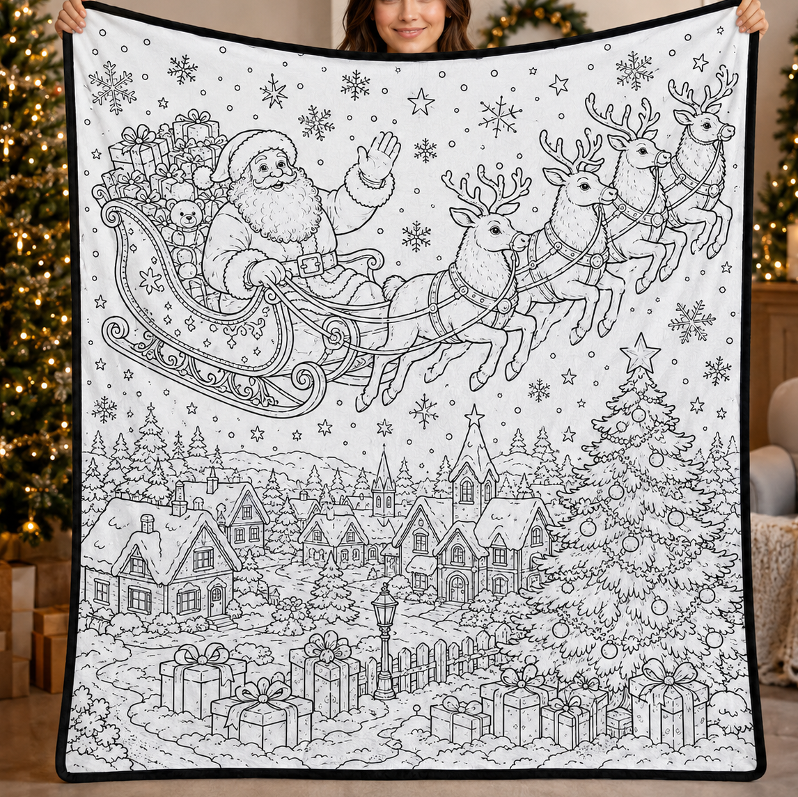 DIY Christmas Drawing Blanket with 24-Color Paint Markers – Customizable Plush Coloring Blanket