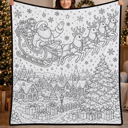 DIY Christmas Drawing Blanket with 24-Color Paint Markers – Customizable Plush Coloring Blanket