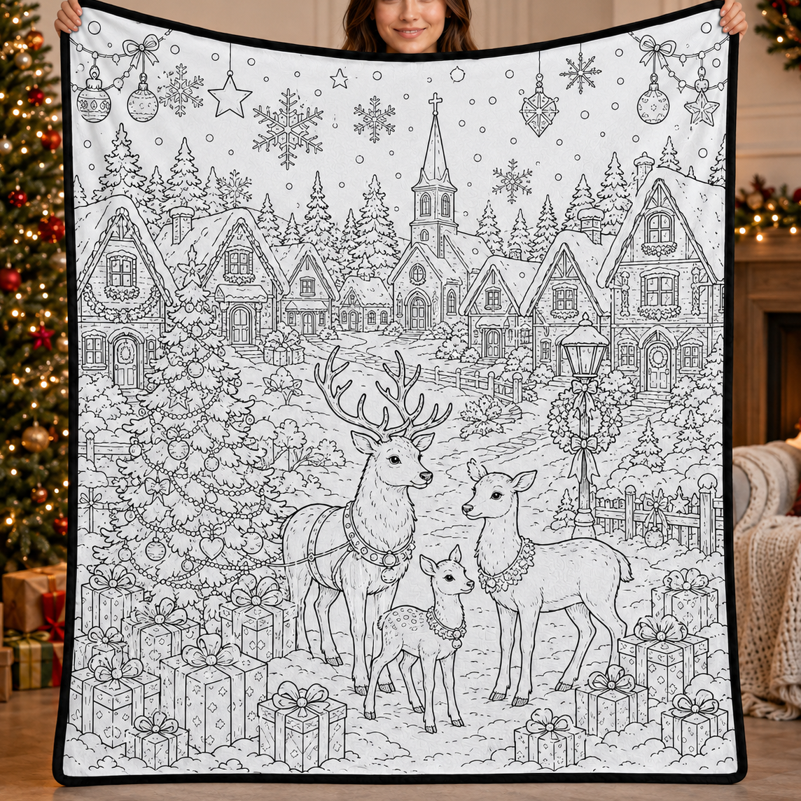 DIY Christmas Drawing Blanket with 24-Color Paint Markers – Customizable Plush Coloring Blanket