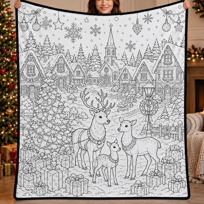 DIY Christmas Drawing Blanket with 24-Color Paint Markers – Customizable Plush Coloring Blanket