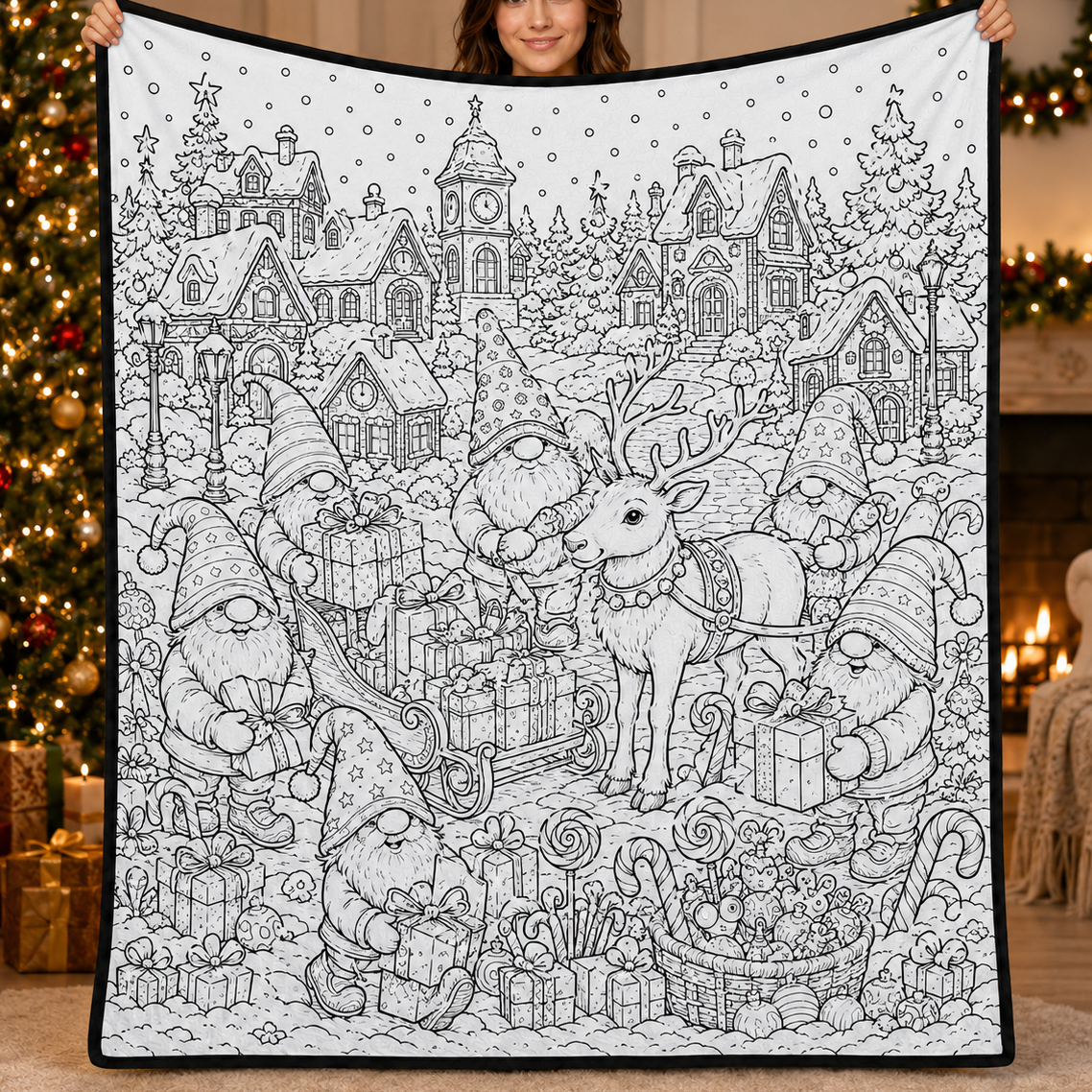 DIY Christmas Drawing Blanket with 24-Color Paint Markers – Customizable Plush Coloring Blanket