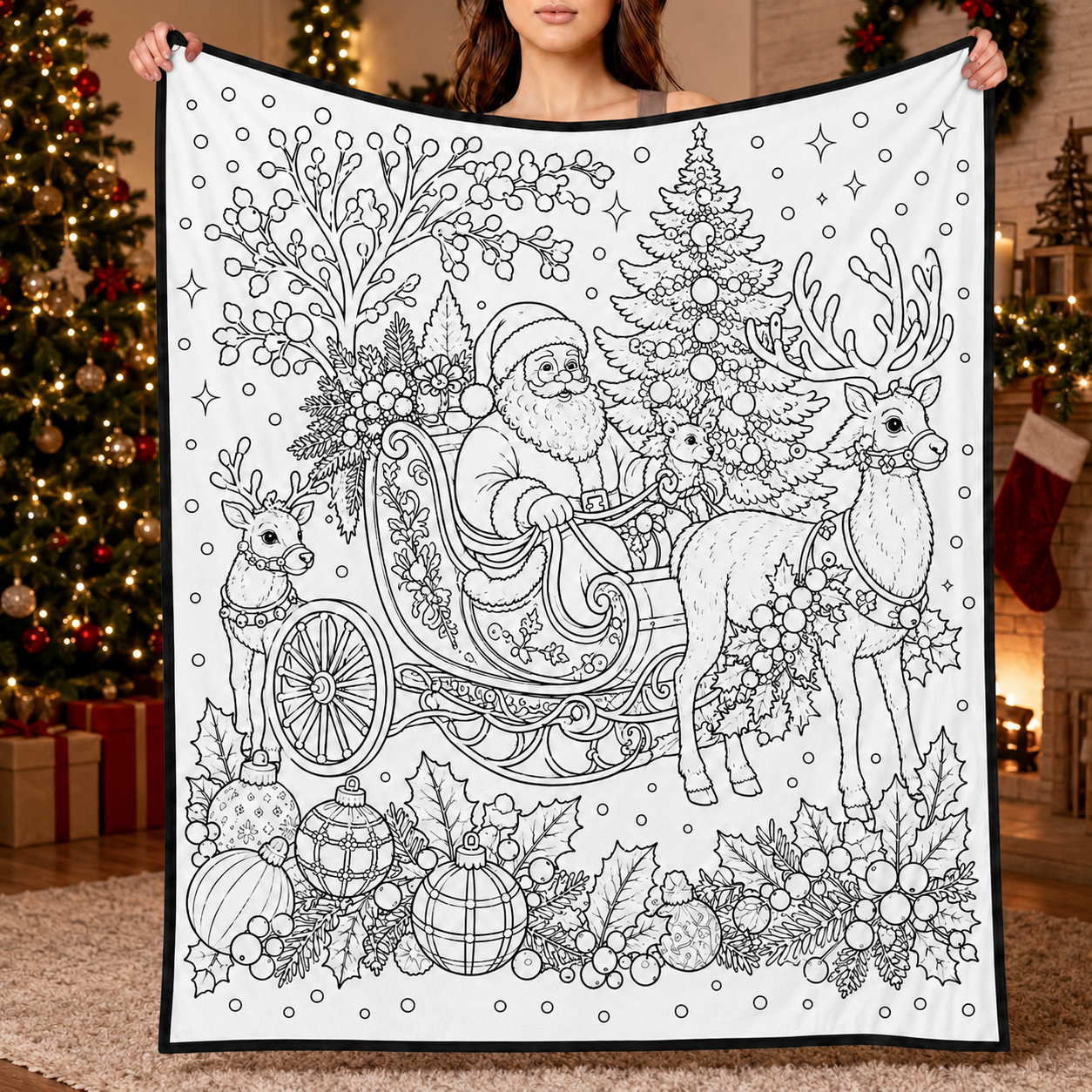 DIY Christmas Drawing Blanket with 24-Color Paint Markers – Customizable Plush Coloring Blanket