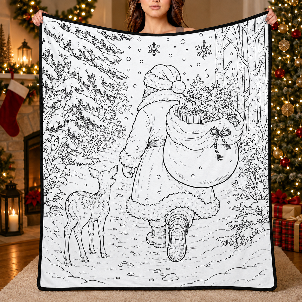 DIY Christmas Drawing Blanket with 24-Color Paint Markers – Customizable Plush Coloring Blanket