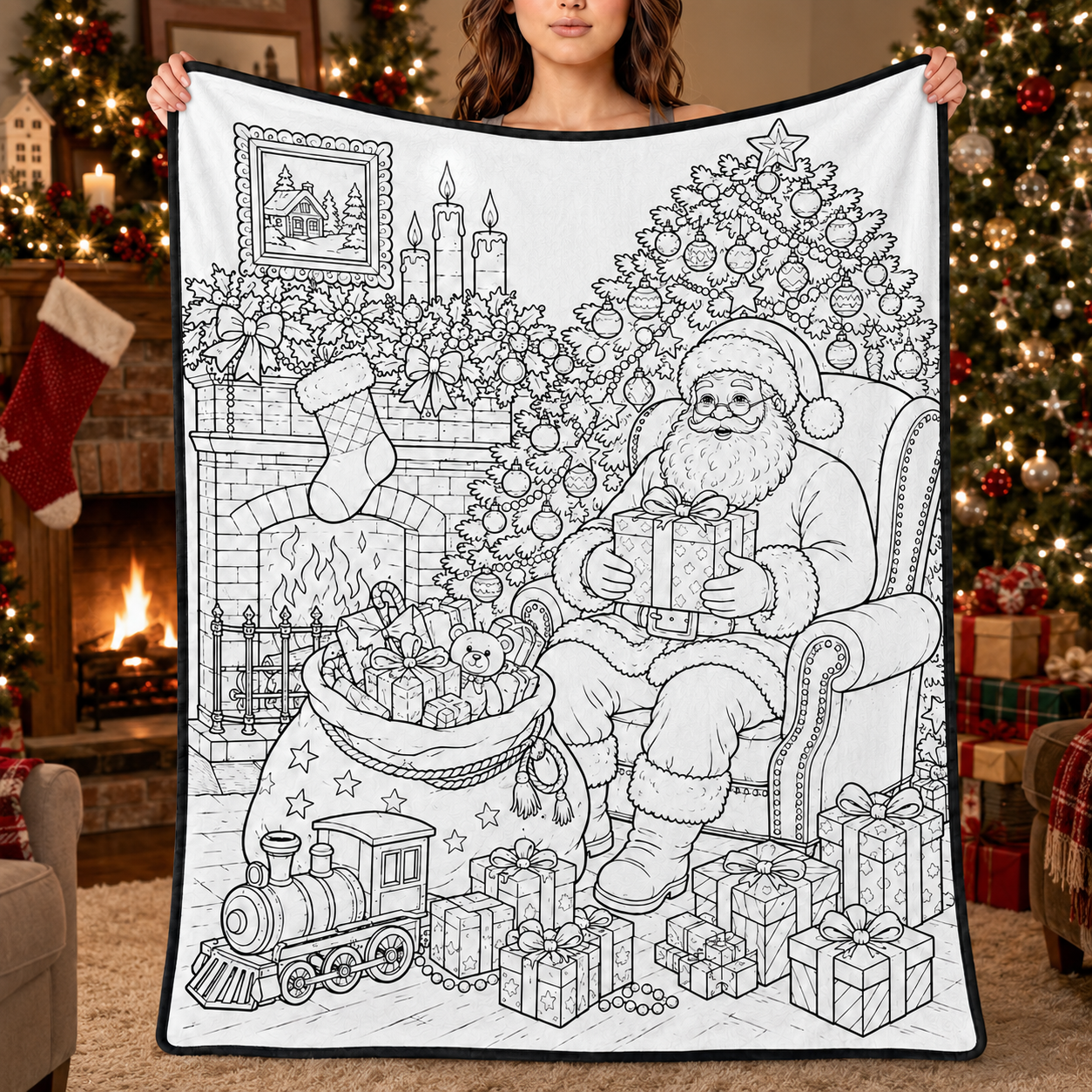 DIY Christmas Drawing Blanket with 24-Color Paint Markers – Customizable Plush Coloring Blanket