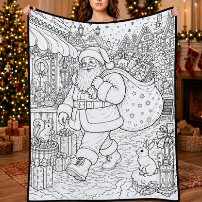 DIY Christmas Drawing Blanket with 24-Color Paint Markers – Customizable Plush Coloring Blanket