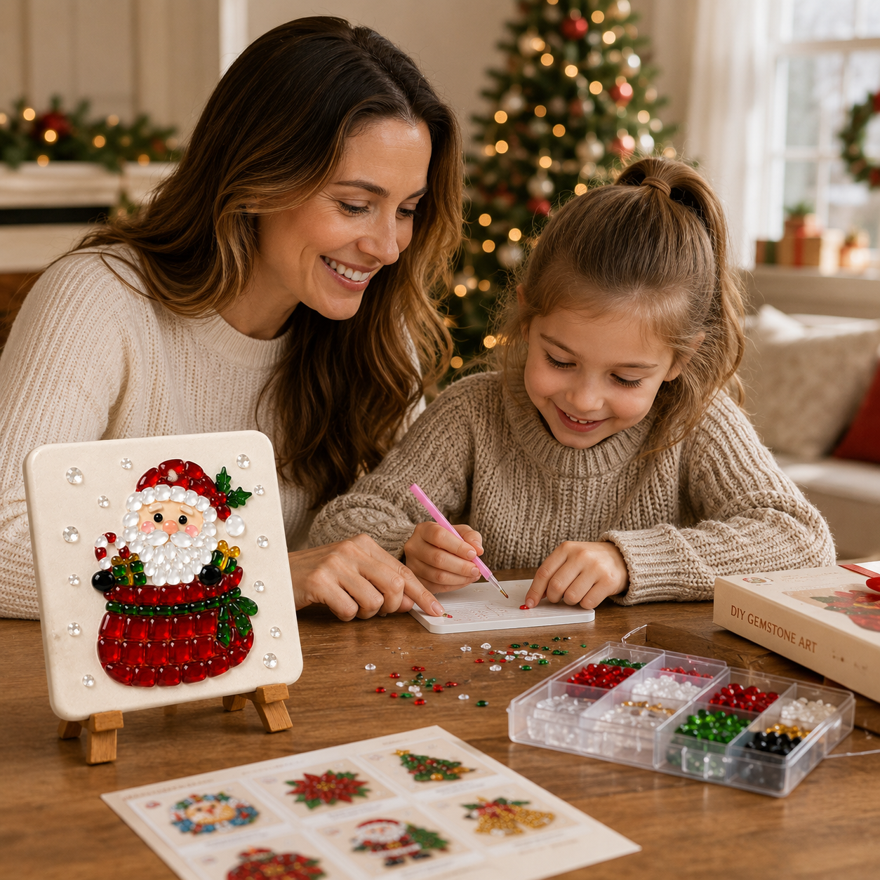 Christmas Acrylic Mosaic DIY Craft Kit with Wooden Display Stand