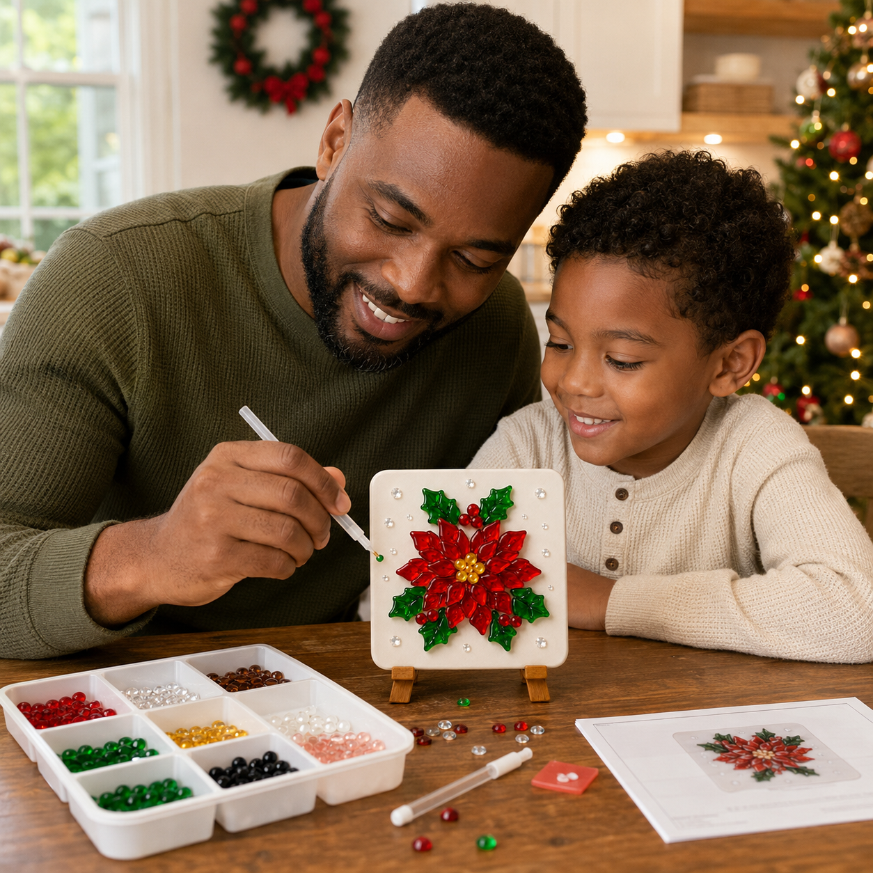 Christmas Acrylic Mosaic DIY Craft Kit with Wooden Display Stand