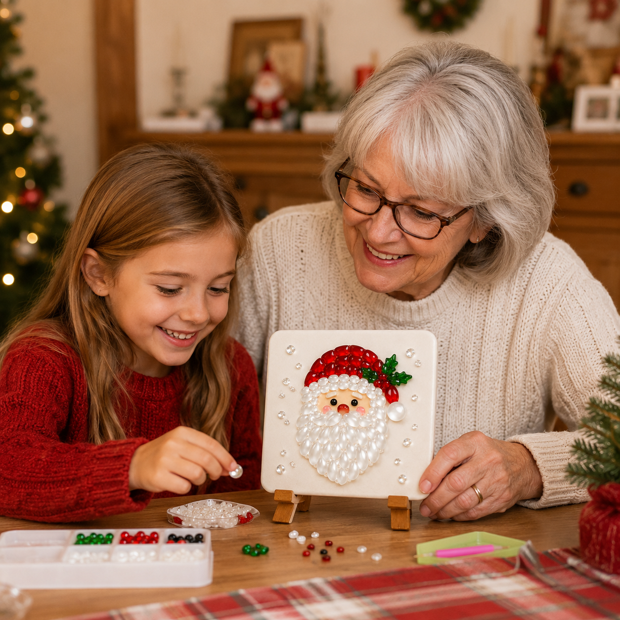 Christmas Acrylic Mosaic DIY Craft Kit with Wooden Display Stand