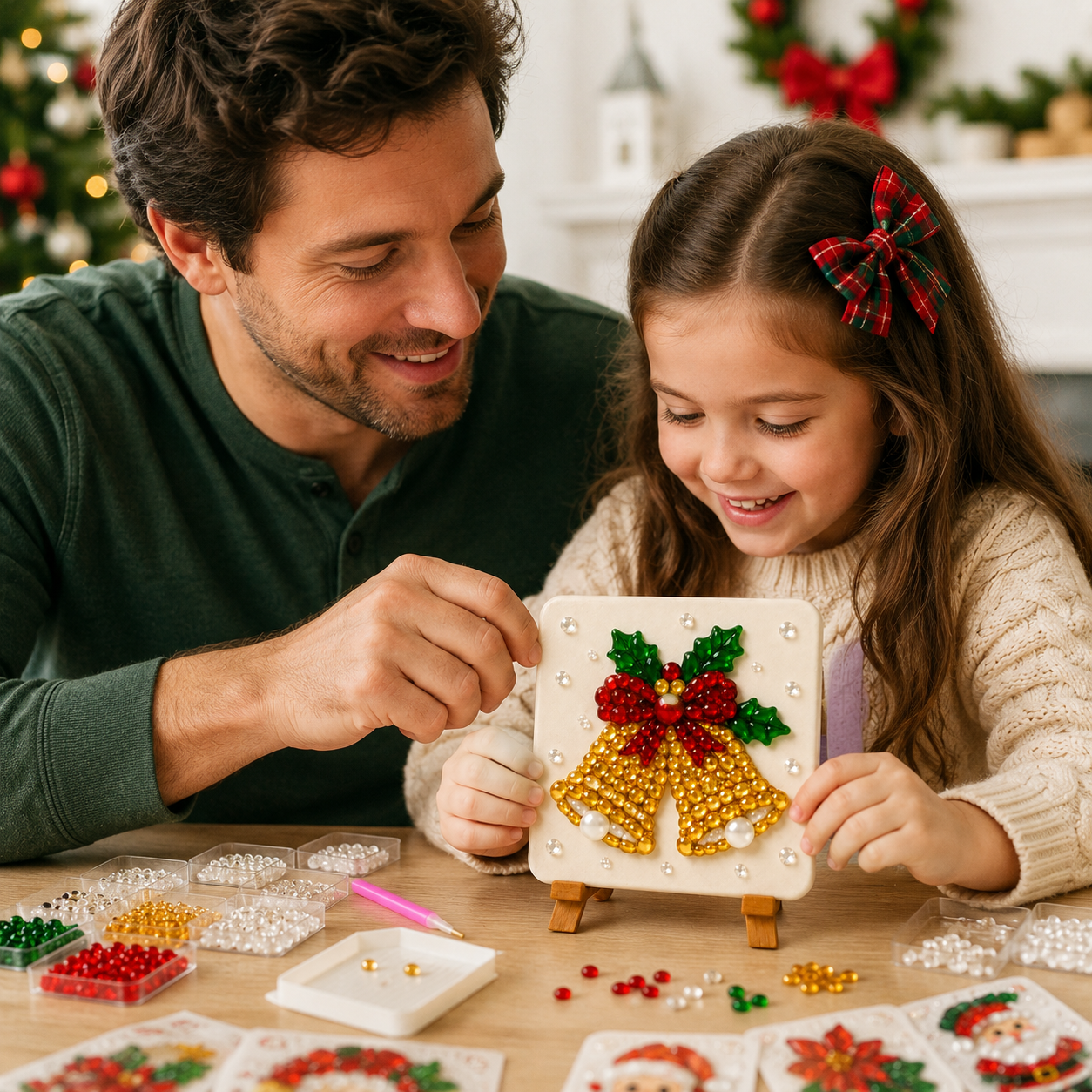 Christmas Acrylic Mosaic DIY Craft Kit with Wooden Display Stand