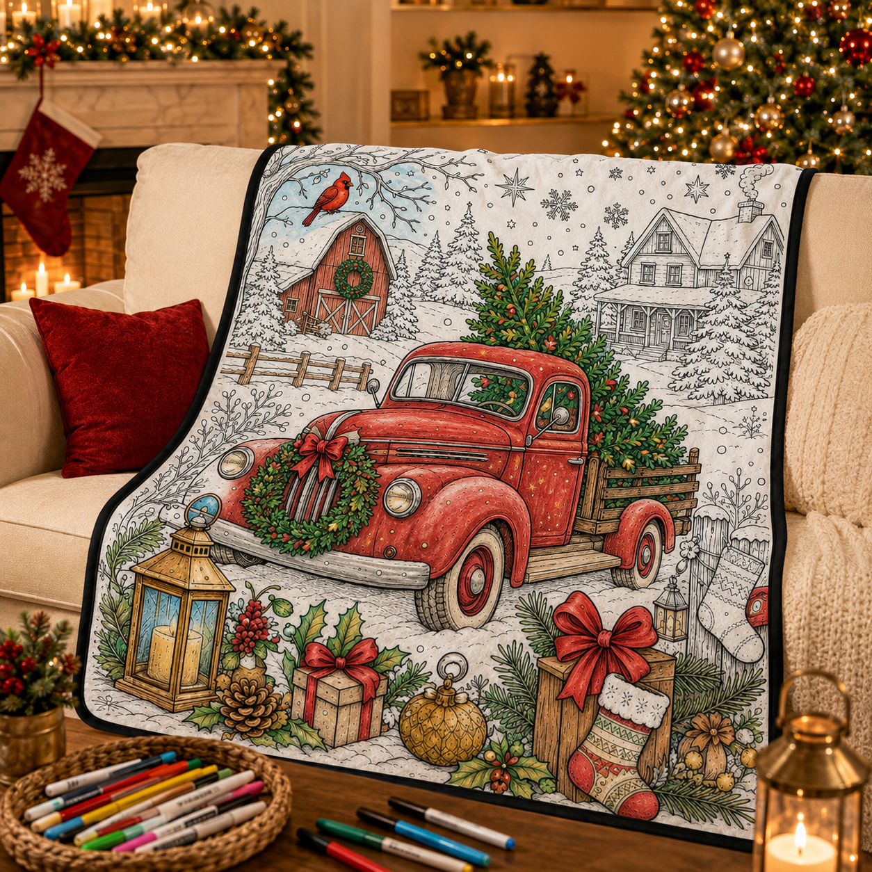 DIY Christmas Drawing Blanket with 24-Color Paint Markers – Customizable Plush Coloring Blanket