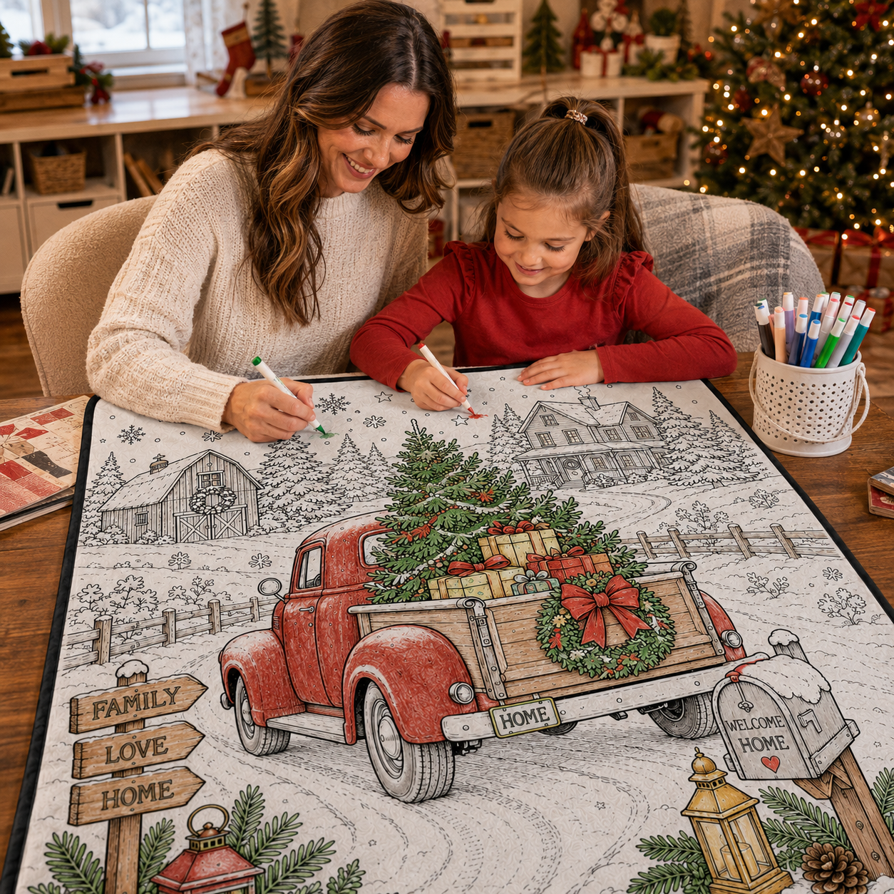DIY Christmas Drawing Blanket with 24-Color Paint Markers – Customizable Plush Coloring Blanket